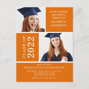 Photo Graduation Invitation ~Classy Orange & White Postcard