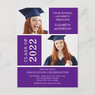 Photo Graduation Invitation ~Classy Purple & White Postcard
