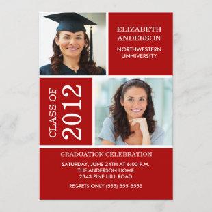 Photo Graduation Invitation ~Classy Red & White