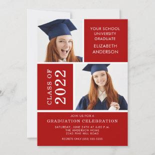 Photo Graduation Invitation ~Classy Red & White