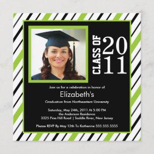 Photo Graduation Invitation Lime  Black Stripes