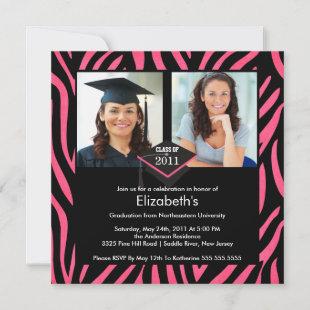 Photo Graduation Invitation Pink Zebra Print