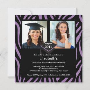 Photo Graduation Invitation Purple Zebra Print