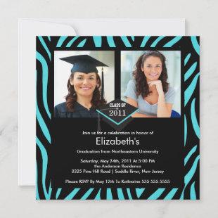 Photo Graduation Invitation Turquoise Zebra Print