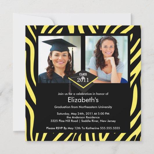 Photo Graduation Invitation Yellow Zebra Print