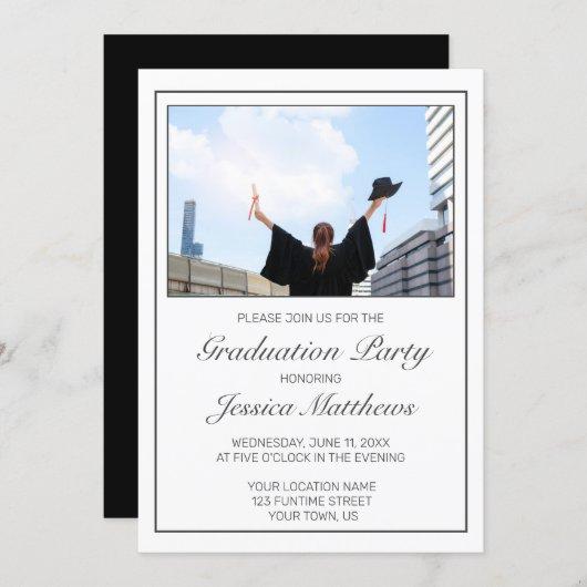 Photo Graduation Modern Minimalist White Black Invitation