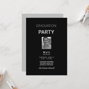 Photo Graduation Party Black &  Grey Invitation
