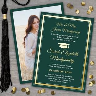 Photo Green and Gold Foil Graduation Announcement