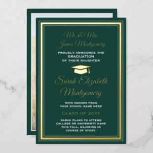 Photo Green and Gold Foil Graduation Announcement