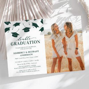 Photo Green Double Graduation Party Invitations