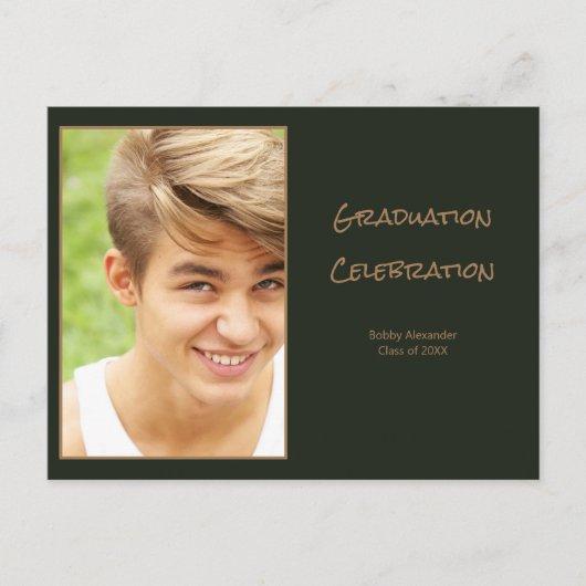 photo green gold casual masculine graduation party postcard