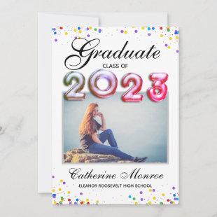Photo Holographic 2023 Colors Confetti Graduation Invitation