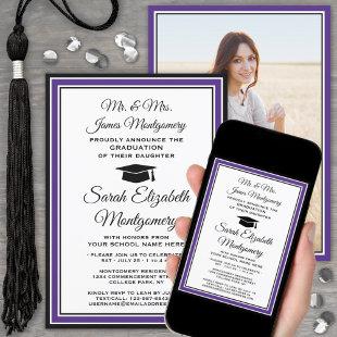 Photo & Parents Names Purple and White Graduation Invitation