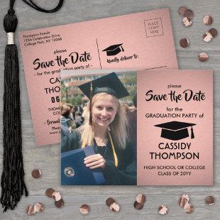 Photo Pink & Black Modern Graduation Save the Date Postcard
