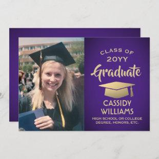 Photo Purple and Gold Elegant Modern Graduation Invitation