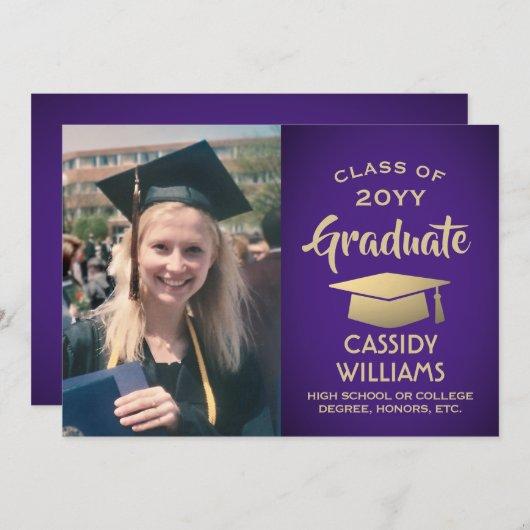 Photo Purple and Gold Elegant Modern Graduation Invitation