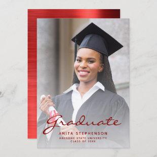 Photo Red Brushed Metal Graduation Announcement