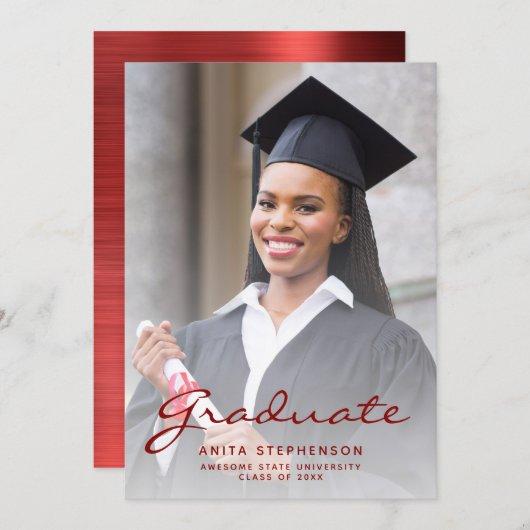Photo Red Brushed Metal Graduation Announcement