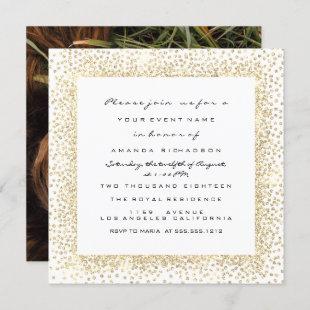 Photo Rose Bridal Shower Gold White Confetti Frame Invitation