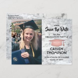 Photo Rose Gold & Marble Graduation Save the Date Postcard