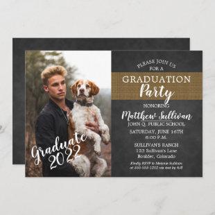 Photo Rugged Charcoal | Burlap Graduation Party Invitation