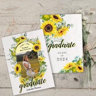 Photo Sunflower Script Graduation Announcement