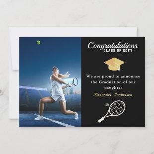 Photo Tennis player Black Gold White graduation Announcement