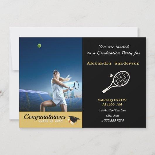 Photo Tennis player Black Gold White graduation Invitation