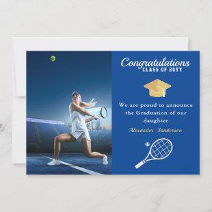Photo Tennis player Blue Gold White graduation Announcement