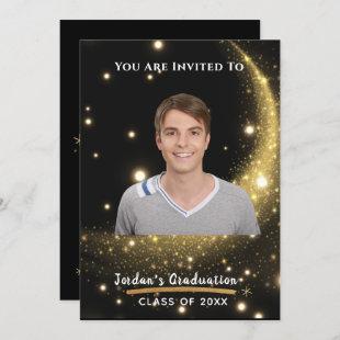 Photo Whimsical Glitter Moon Stars Graduation Invitation