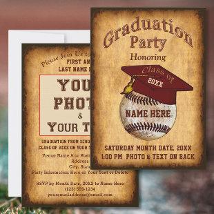 Photo, Your Text Baseball Graduation Invitation