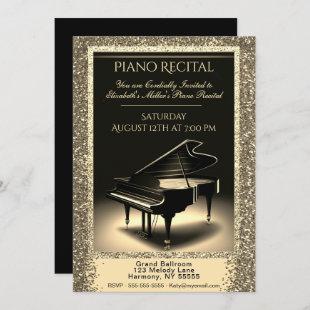 Piano Recital with Gold Glitter on Black Invitatio Invitation