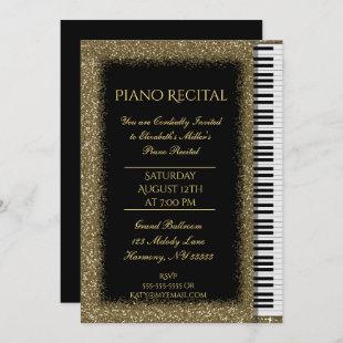 Piano Recital with Gold Glitter on Black Invitation