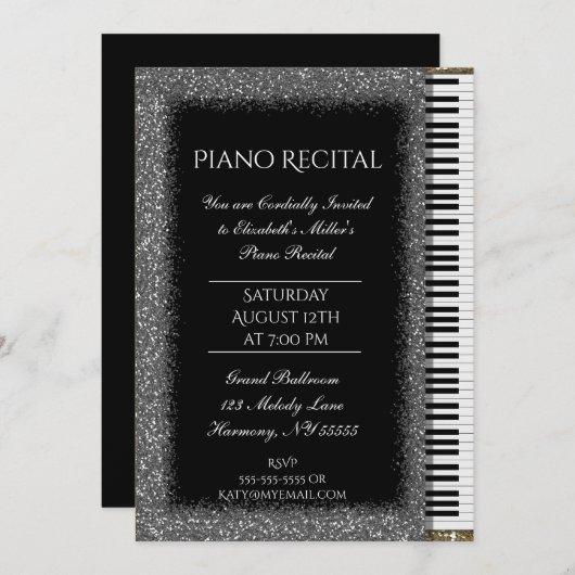 Piano Recital with Silver Glitter on Black Invitation