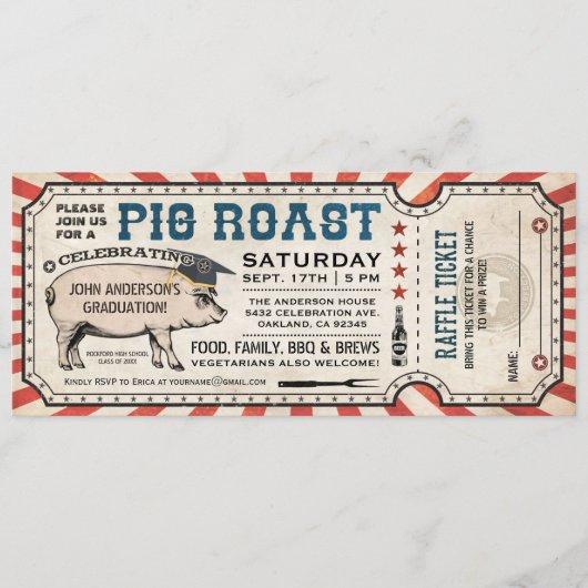 Pig Roast Graduation Invitations w/ Raffle Ticket