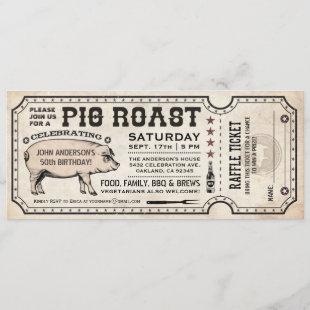 Pig Roast Ticket Invitations with Raffle Ticket v1