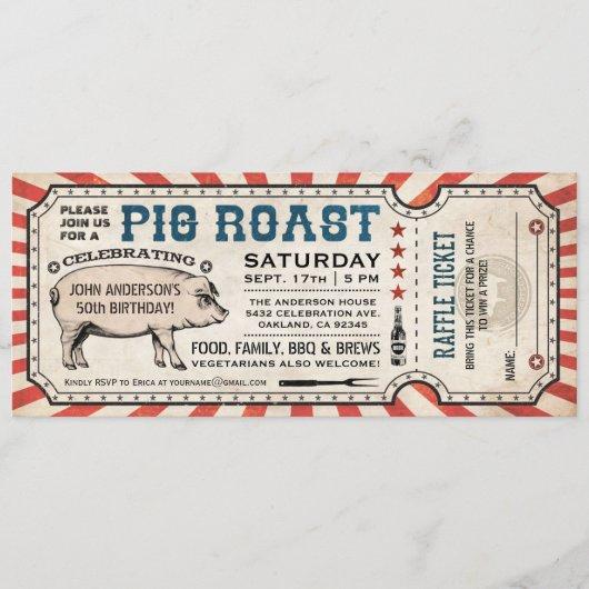 Pig Roast Ticket Invitations with Raffle Ticket v2