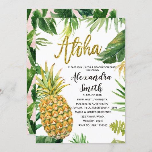 Pineapple Aloha Graduation Party Invitation card