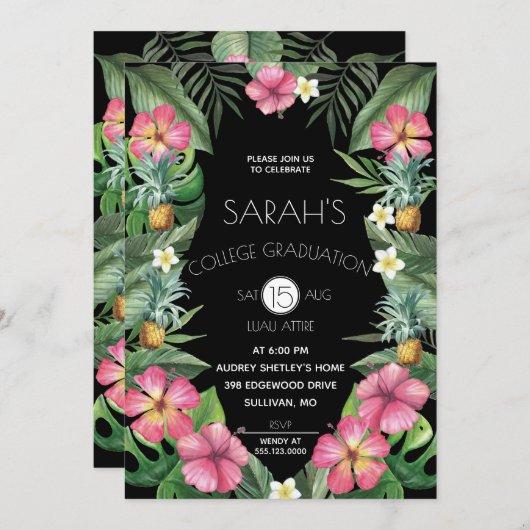 Pineapples & Tropical Flowers Graduation Party Invitation