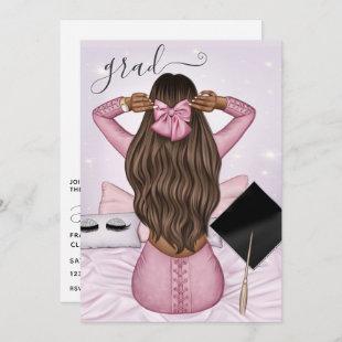 Pink and Black African American Girl Graduation Invitation