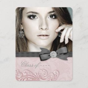 Pink and Black Damask Graduation Announcement