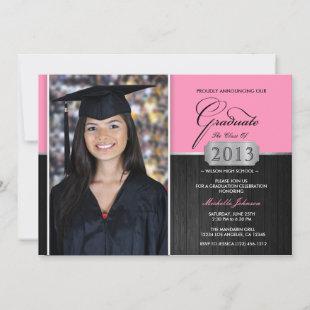 Pink and Black Modern Graduation Announcement