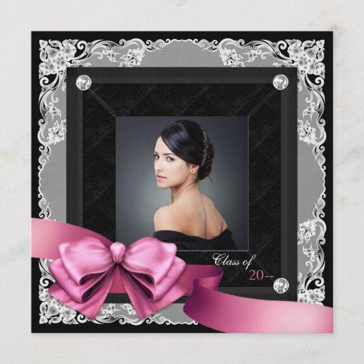 Pink and Black Photo Graduation Announcements