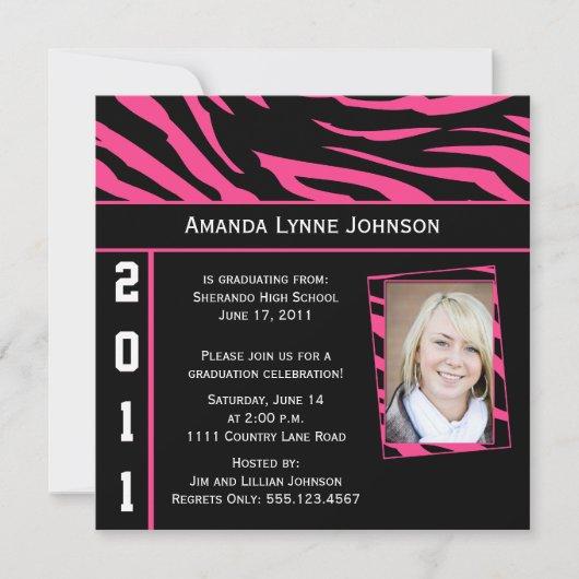 Pink and Black Zebra Print Graduation Invitation