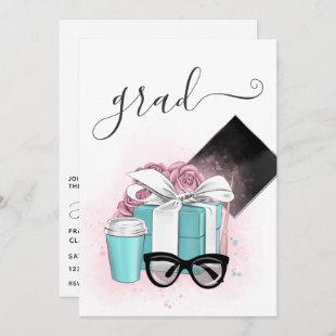 Pink and Blue Floral Girl Graduation Party Invitation