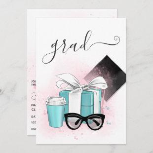 Pink and Blue Girl Graduation Party Invitation
