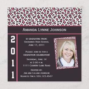 Pink and Brown Leopard Print Graduation Invitation