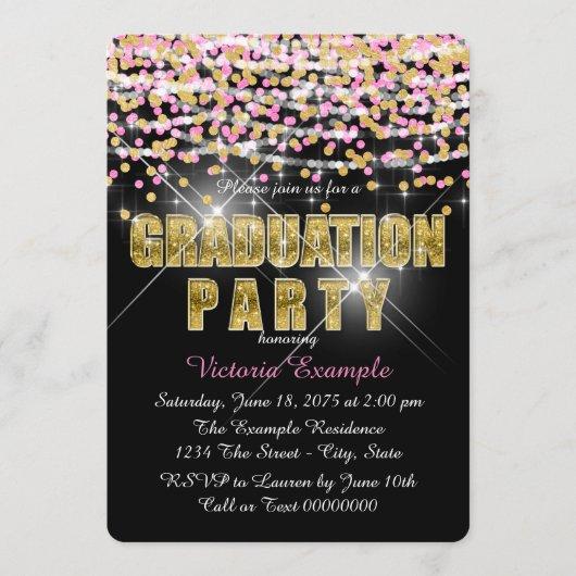 Pink and Gold Confetti Glitter Graduation Party Invitation