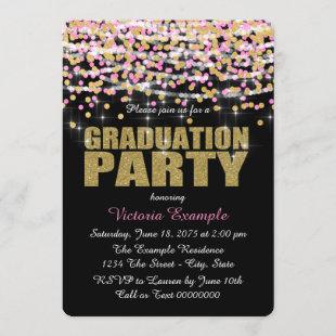 Pink and Gold Confetti Graduation Party Invitation