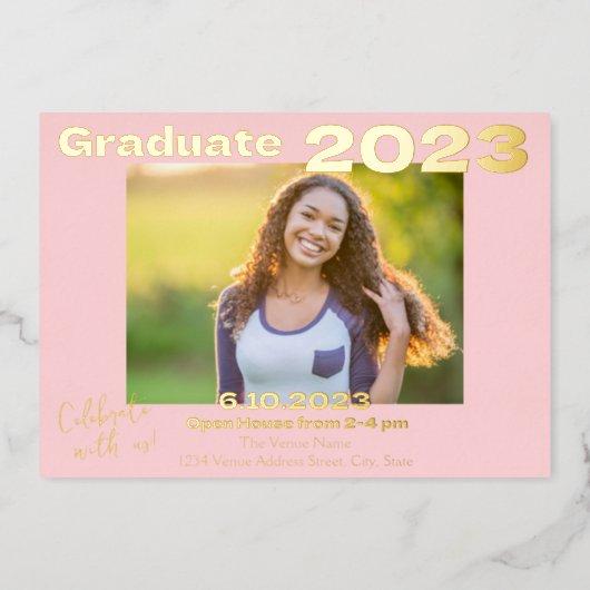 Pink and Gold Photo Graduation Invitation Card